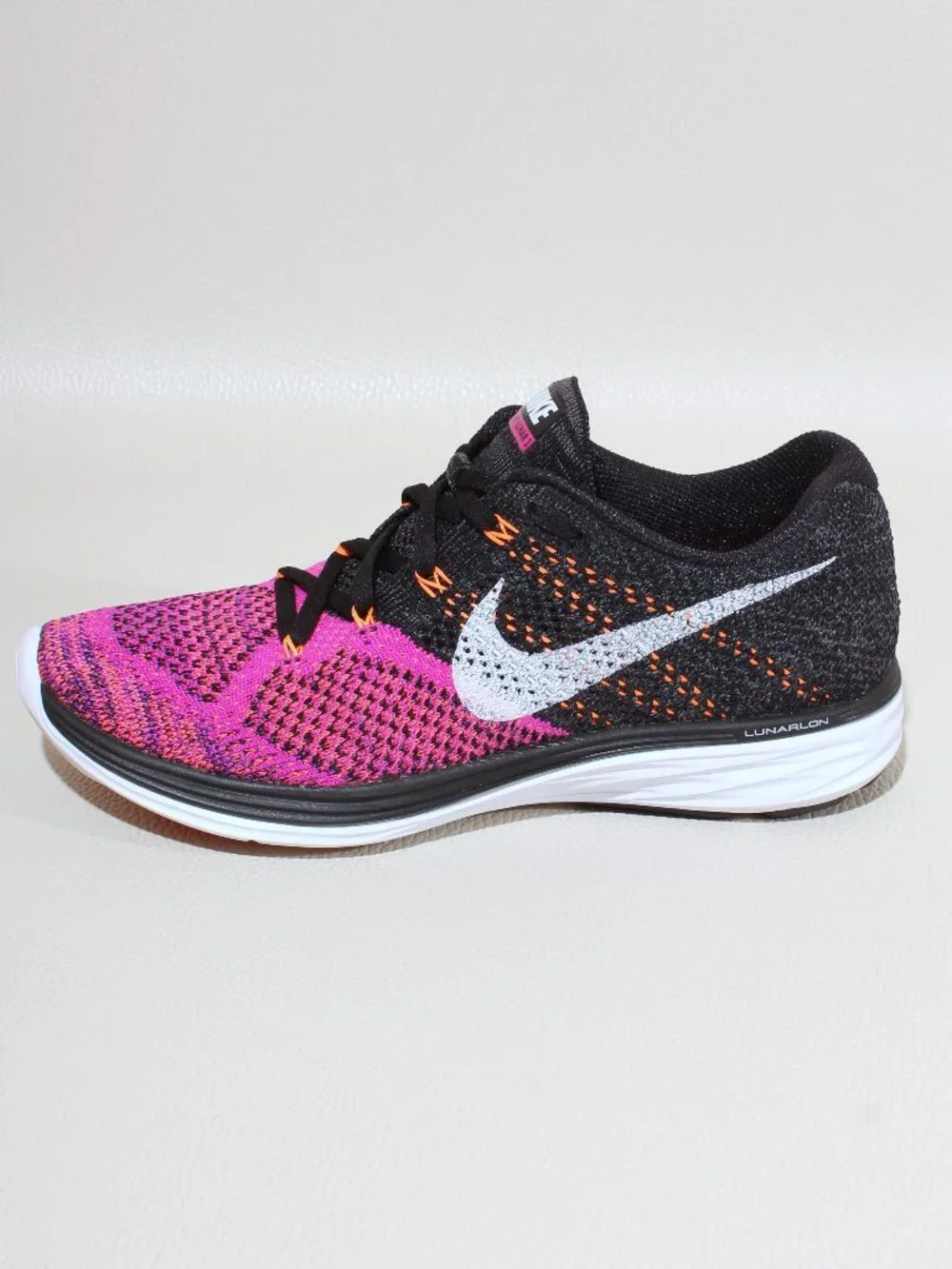 Womens Nike Flyknit Lunar 3 Sz 8.5 Pink & Black 698182-006 Running Shoes